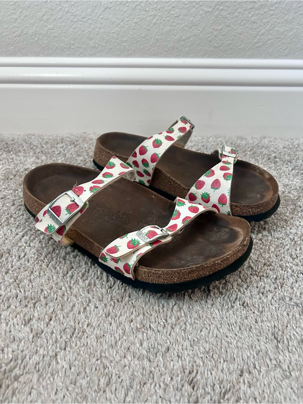 Birkenstock Birki’s Tahiti Double Strap Sandal Strawberry Print Size 37 US 6-6.5